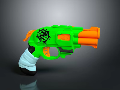 Building Blocks Toy Gun Model With Green Orange Parts Black Pattern And White Grip 3d model