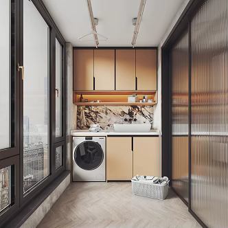 Modern Balcony Drying Rack Balcony Cabinet Home Balcony Washing Machine 3d model