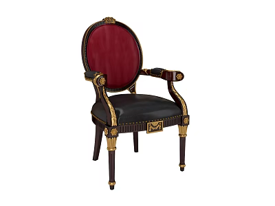 Classic Ornate Dining Chair With Red Velvet Backrest Black Leather Seat And Golden Accents 3d model