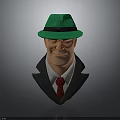 3D Male Character Wearing Green Hat Gray Suit And Red Tie In Stylish Design