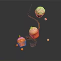 Floating Decorated Cupcakes With Orange Cream Topping And Small Fruit On Dark Background With Reflections