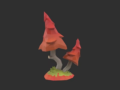 Red Low Poly Arbor Trees With Gray Trunks And Green Grass Base 3d model