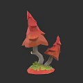 Red Low Poly Arbor Trees With Gray Trunks And Green Grass Base