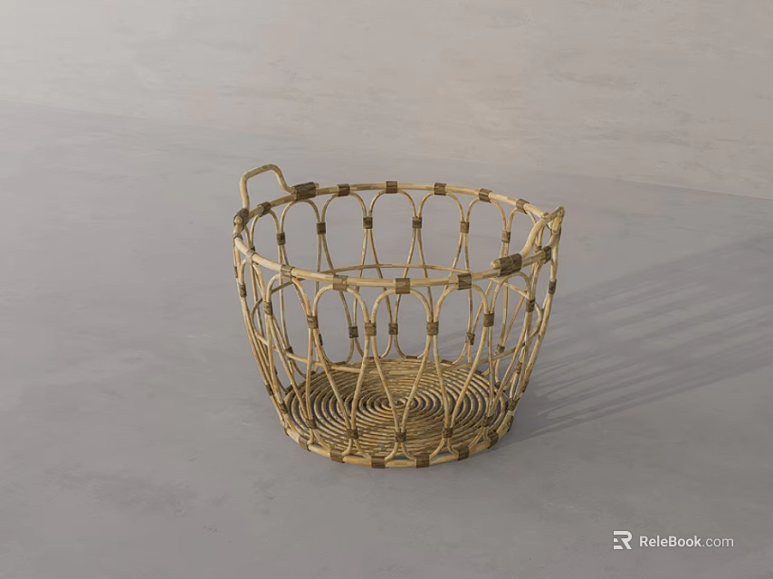 Woven Wicker Bathroom Accessory Basket With Decorative Handles For Storage 3d model 