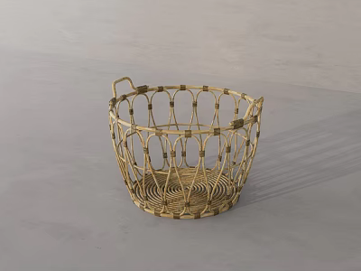 Woven Wicker Bathroom Accessory Basket With Decorative Handles For Storage 3d model