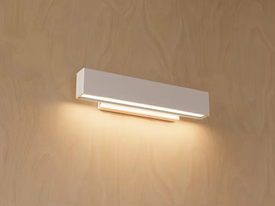 Modern Minimalist White Wall Lamp Sleek Rectangular Design Mounted on Wooden Wall with Soft Light 3d model