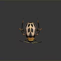Vibrant Yellow Black White Beetle With Long Antennae And Legs On Dark Background