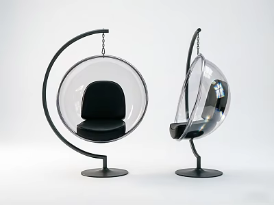 Modern Transparent Spherical Hanging Leisure Chairs With Black Frame And Base 3d model
