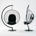 Modern Transparent Spherical Hanging Leisure Chairs With Black Frame And Base