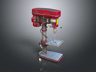 Vintage Red Drill Press With Metal Base Worktable And Adjustment Handle 3d model