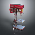 Vintage Red Drill Press With Metal Base Worktable And Adjustment Handle 3d model