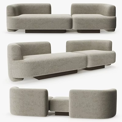 Modern Beige Fabric Sectional Sofa With Curved Arms And Wooden Legs Design 3d model