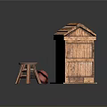 Wooden Beehive And Small Stool On Green Grass Ground Scene