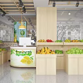 Bright Fruit Store Interior With Wooden Shelves And Assorted Fresh Fruits