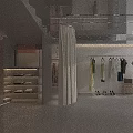 Modern Clothing Store Interior Design Featuring Hanging Outfits Display Shelves And Minimalist Decor