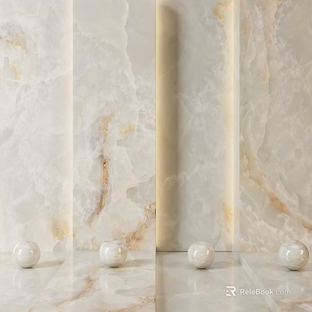 Marble Patterned Walls With Spherical Decorations In Interior 3d model