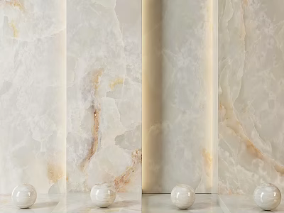 Marble Patterned Walls With Spherical Decorations In Interior 3d model
