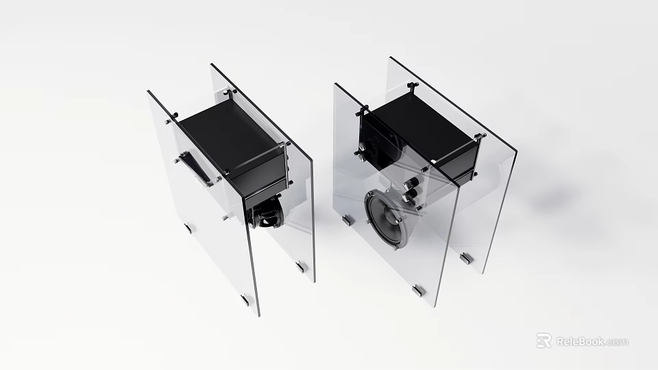 Modern Transparent Headphone Speakers With Acrylic Enclosure And Black Components Design 3d model 