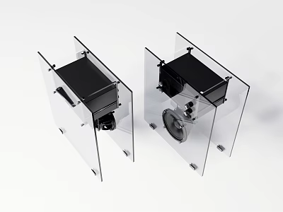 Modern Transparent Headphone Speakers With Acrylic Enclosure And Black Components Design 3d model