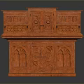 Vintage Orange Two Tiered Wooden Cabinet With Intricate Carved Patterns And Traditional Design