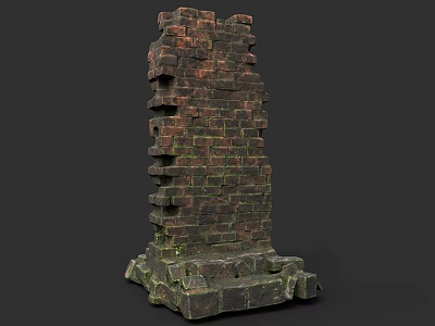 Ancient Ruined Brick Wall Structure With Mossy Surface And Weathered Details 3d model