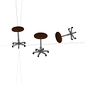 Brown Upholstered Bar Stools With Metal Frames And Swivel Wheels 3d model