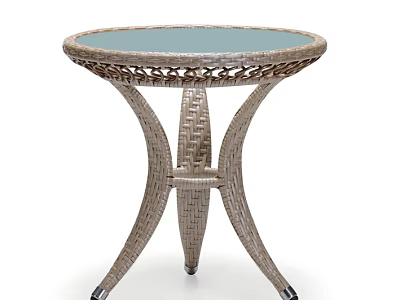 Round Coffee Table With Glass Top And Woven Rattan Legs Design 3d model