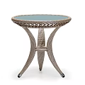 Round Coffee Table With Glass Top And Woven Rattan Legs Design