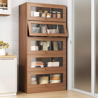 Wooden Kitchen Cabinet With Glass Doors And Storage 3d model