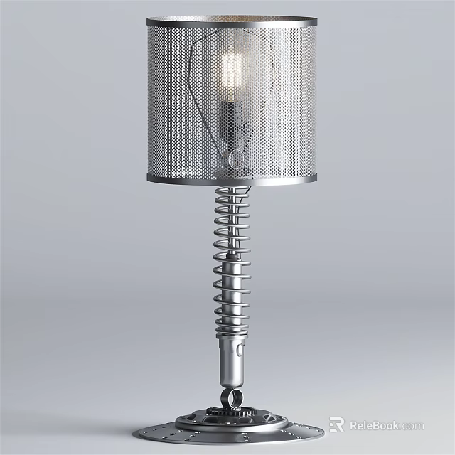 Modern Stylish Table Lamp With Metal Spring Base And Mesh Shade Design 3d model 
