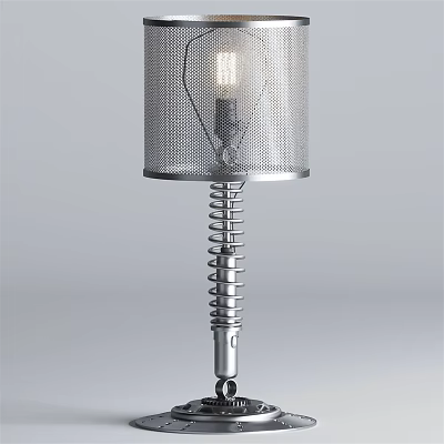 Modern Stylish Table Lamp With Metal Spring Base And Mesh Shade Design 3d model