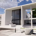 modern architecture ecological restaurant descending high-level terrain 3d model