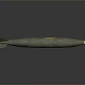 Green Military Bomb With Tail Fins And Yellow Markings On Gray Background
