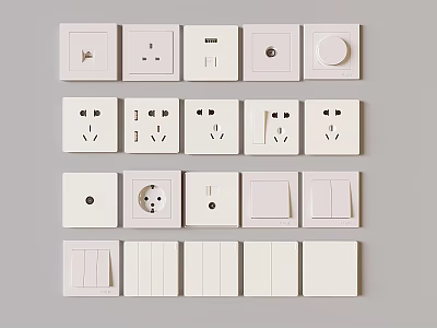 White Modern Switch Panels with Different Electrical Outlets and Control Switches 3d model