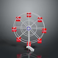 Colorful Ferris Wheel with Red Cabins and White Structure on Gray Background with Reflection 3d model