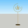Gold Circular Frame Floor Lamp With Chandelier Design And Illuminated Lights
