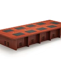 Round Mahogany Wooden Conference Table With Black Square Mats And Ventilation Slots