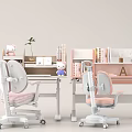 Kids Study Desk in Pink and White with Chair Bookshelf and Hello Kitty Decor