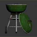 Green Round Portable Outdoor Grill With Wheeled Metal Stand And Lid