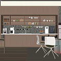 Modern Staff Pantry Interior With Wooden Cabinets Coffee Machine And Table Chairs