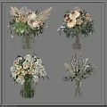 Decorative Glass Vases With Mixed Flowers Green Leaves And Pampas Grass Arrangement