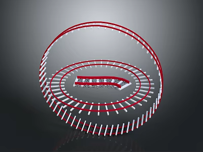 3D Circular Structure With Red And White Lines And Central Platform Design 3d model