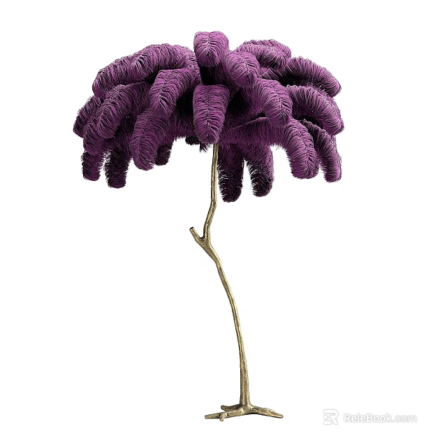 Modern Purple Fluffy Floor Lamp With Gold Stand And Plush Shade 3d model 