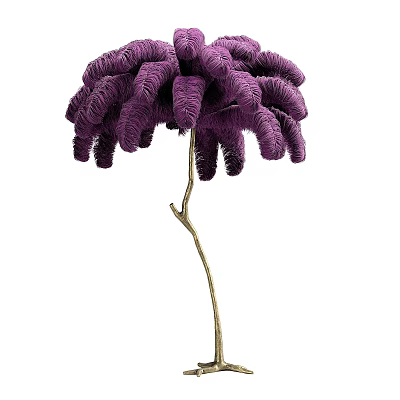 Modern Purple Fluffy Floor Lamp With Gold Stand And Plush Shade 3d model
