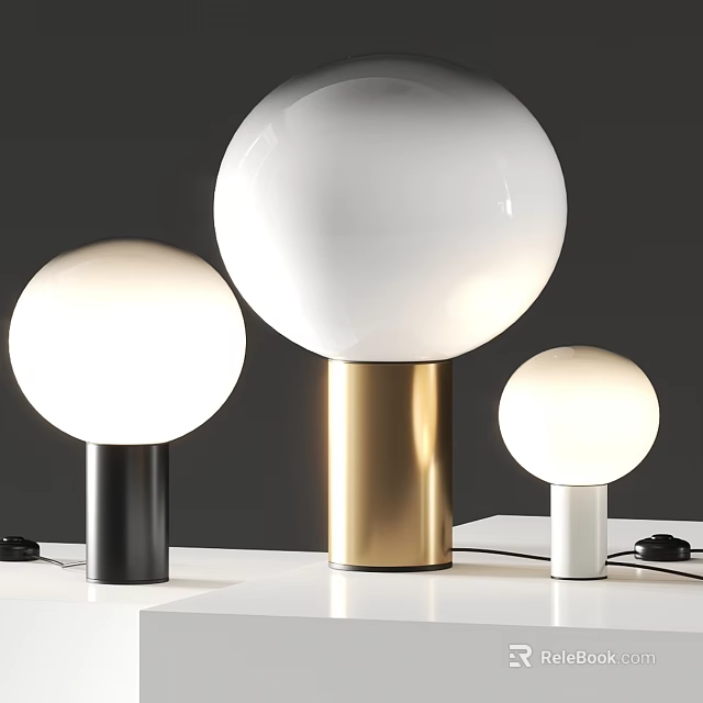 Modern Spherical Table Lamps With Black Gold White Bases And Different Sizes 3d model 