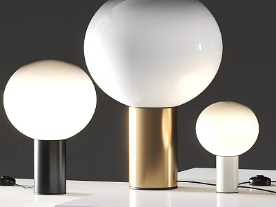 Modern Spherical Table Lamps With Black Gold White Bases And Different Sizes 3d model