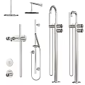 Golden Bathroom Faucet Set With Showerhead Handheld Sprayer And Control Handles