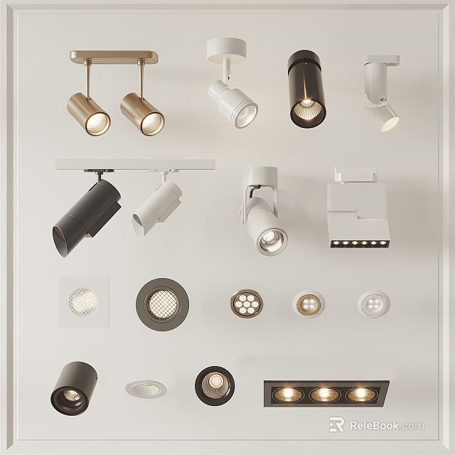 Downlights and Spotlights Modern Design Various Styles Track Ceiling Mounted Black White Gold 3d model 