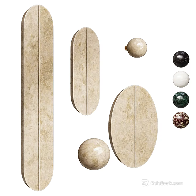 Modern Door Handles Featuring Oval Plates And Round Knobs In Various Finishes 3d model 