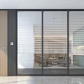 Modern Glass Partition with Horizontal Blinds Sliding Doors and Wooden Door in Interior